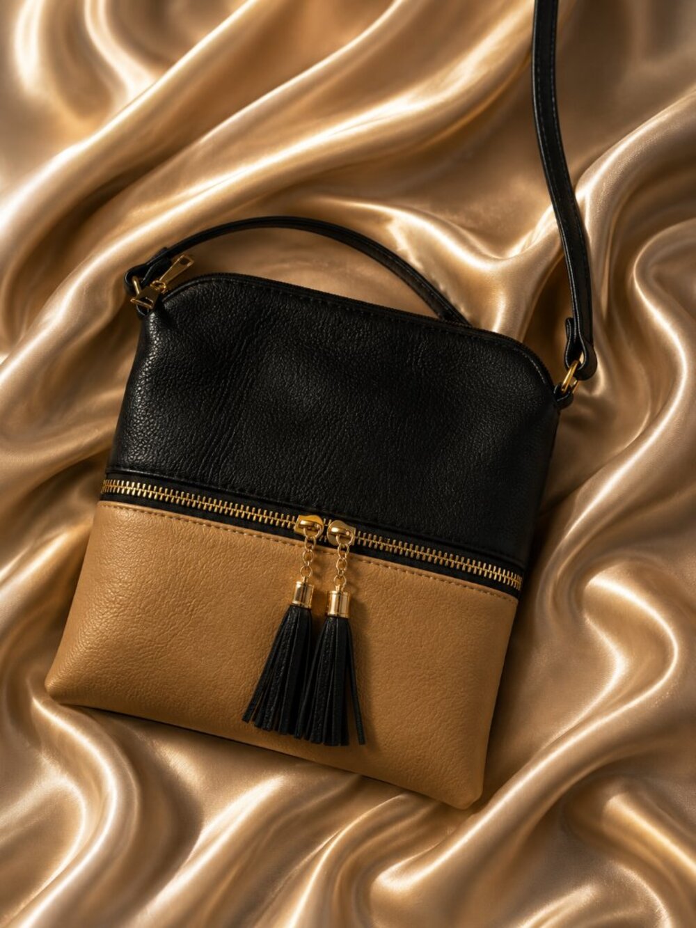 Women’s Two-Tone Crossbody Bag - Black and Tan